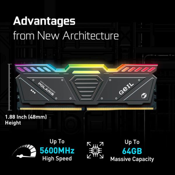 رم کامپیوتر DDR5 دو کاناله 4800 مگاهرتز CL40 ژل مدل POLARIS RGB ظرفیت 32 گیگابایت